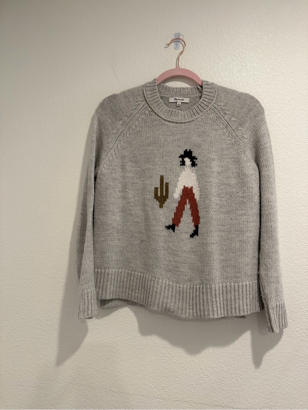 Madewell Gray Western Cowboy Cactus Intarsia Sweater Size S